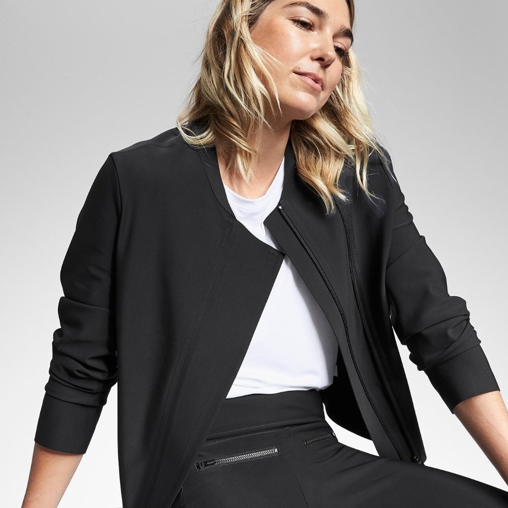 Athleta Stellar Moto Jacket, Black, Asymmetrical Zip XXS
